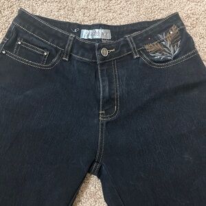 Dark Blue Denim Jeans with Embroidered Detail